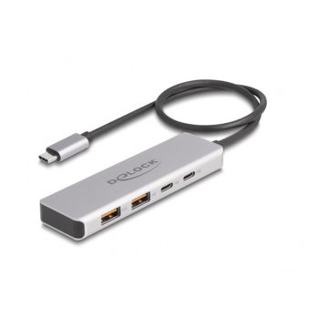   Delock USB 10 Gbps USB Type-C  hub 2 x A-típusú USB csatlakozóval és 2 x USB Type-C  csatlakozóval, valamint egy 35 cm hosszú csatlakozó ...