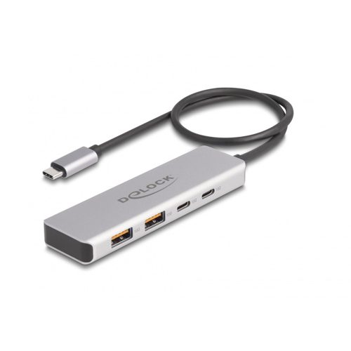 Delock USB 10 Gbps USB Type-C  hub 2 x A-típusú USB csatlakozóval és 2 x USB Type-C  csatlakozóval, valamint egy 35 cm hosszú csatlakozó ...