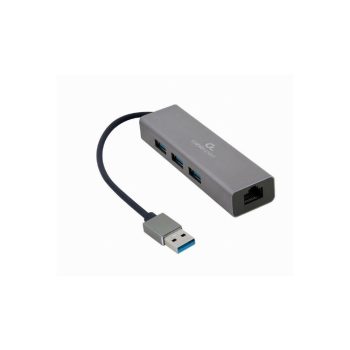   Gembird USB Gigabit hálózati adapter 3 portos USB 3.0 Hub-bal szürke (A-AMU3-LAN-01)