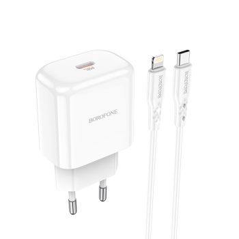   BOROFONE BN3 PREMIUM FALI TÖLTŐ - C TÍPUS - QC 3.0 PD 2.0 20W, C TÍPUSTÓL LIGHTNING KÁBELIG FEHÉR