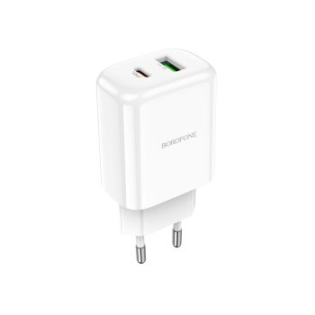   BOROFONE BN4 POTENCIÁLIS FALI TÖLTŐ - USB + TYPE C - QC 3.0 PD 2.0 20W FEHÉR