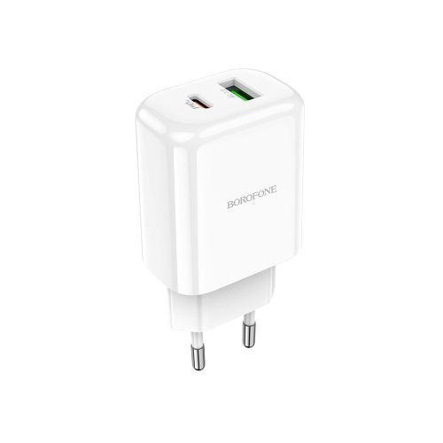 BOROFONE BN4 POTENCIÁLIS FALI TÖLTŐ - USB + TYPE C - QC 3.0 PD 2.0 20W FEHÉR