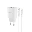 BOROFONE BN2 SUPER FALI TÖLTŐ - 2XUSB - 2.1A USB-LIGHTNING KÁBELLEL, FEHÉR