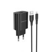 BOROFONE BN1 INNOVATÍV FALI TÖLTŐ - USB - 2.1A USB-LIGHTNING KÁBELLEL, Fekete