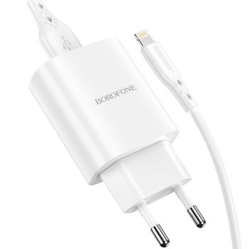   BOROFONE BN1 INNOVATÍV FALI TÖLTŐ - USB - 2.1A USB-LIGHTNING KÁBELLEL, FEHÉR