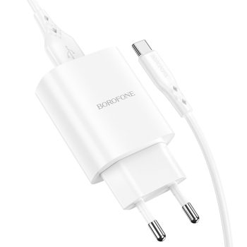   BOROFONE BN1 INNOVATÍV FALI TÖLTŐ - USB - 2.1A USB-C TÍPUSÚ KÁBELLEL, FEHÉR