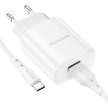 BOROFONE BN1 INNOVATÍV FALI TÖLTŐ - USB - 2.1A USB-C TÍPUSÚ KÁBELLEL, FEHÉR
