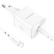 BOROFONE BN6 TEREPI FALI TÖLTŐ - C TÍPUS - QC 3.0 PD 20W, C TÍPUSTÓL LIGHTNING KÁBELIG FEHÉR