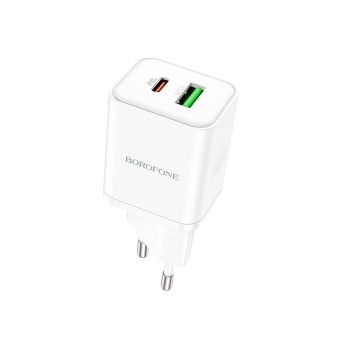   BOROFONE BN7 FALI TÖLTŐ - USB + TYPE C - QC 3.0 PD 20W FEHÉR