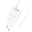 BOROFONE BN7 FALI TÖLTŐ - USB + TYPE C - QC 3.0 PD 20W, TYPE C - LIGHTNING KÁBEL FEHÉR