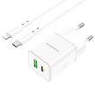 BOROFONE BN7 FALI TÖLTŐ - USB + TYPE C - QC 3.0 PD 20W, TYPE C - LIGHTNING KÁBEL FEHÉR