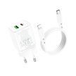 BOROFONE BN7 FALI TÖLTŐ - USB + TYPE C - QC 3.0 PD 20W, TYPE C - LIGHTNING KÁBEL FEHÉR