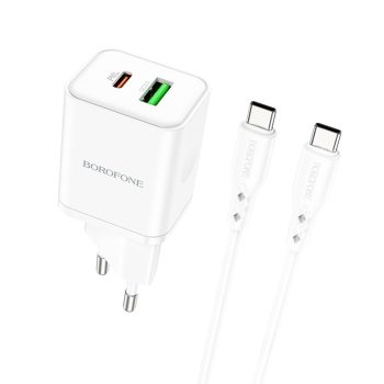   BOROFONE BN7 FALI TÖLTŐ - USB + TYPE C - QC 3.0 PD 20W C-TÍPUSÚ C TÍPUSÚ KÁBELLEL FEHÉR