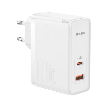   BASEUS GAN5 PRO FALI TÖLTŐ - USB + TYPE C - QC 3.0 PD 3.0 100W 3A C-TÍPUSÚ C TÍPUSÚ KÁBELLEL (CCGP090202) FEHÉR