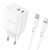 BOROFONE BN9 REACHER FALI TÖLTŐ - 2XTYP C - QC 3.0 PD 35W, TYPE C - LIGHTNING KÁBEL FEHÉR