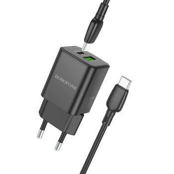   BOROFONE BN14 ROYAL GAN FALI TÖLTŐ - USB + TYPE C - QC 3.0 PD 30W C-TÍPUSÚ C TÍPUSÚ KÁBELLEL Fekete