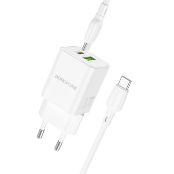   BOROFONE BN14 ROYAL GAN FALI TÖLTŐ - USB + TYPE C - QC 3.0 PD 30W C-TÍPUSÚ C TÍPUSÚ KÁBELLEL FEHÉR