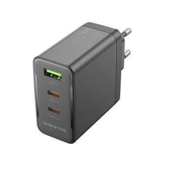   BOROFONE BN12 MANAGER FALI TÖLTŐ - USB + 2XTYPE C - PD 65W 3A Fekete
