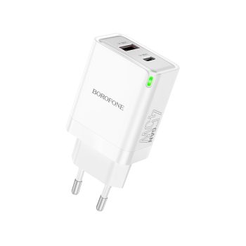   BOROFONE BN16 SZÍVÓS FALI TÖLTŐ - USB + C TÍPUSÚ - PD 45W 3A FEHÉR