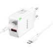 BOROFONE BN16 STRAPABÍRÓ FALI TÖLTŐ - USB + C TÍPUS - PD 45W 3A, C TÍPUSTÓL LIGHTNING KÁBELIG FEHÉR