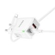 BOROFONE BN16 STRAPABÍRÓ FALI TÖLTŐ - USB + C TÍPUS - PD 45W 3A, C TÍPUSTÓL LIGHTNING KÁBELIG FEHÉR