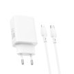 BOROFONE BN16 STRAPABÍRÓ FALI TÖLTŐ - USB + C TÍPUS - PD 45W 3A, C TÍPUSTÓL LIGHTNING KÁBELIG FEHÉR