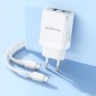 BOROFONE BN16 STRAPABÍRÓ FALI TÖLTŐ - USB + C TÍPUS - PD 45W 3A, C TÍPUSTÓL LIGHTNING KÁBELIG FEHÉR