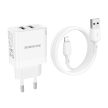 BOROFONE BN15 HÁLÓZATI TÖLTŐ - 2XUSB - 2.1A USB-LIGHTNING KÁBELLEL FEHÉR