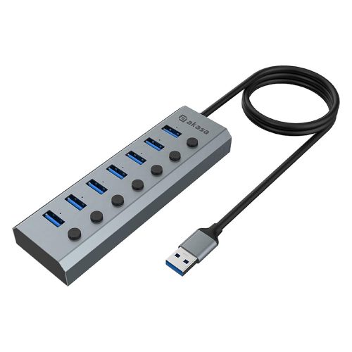 Akasa Connect 7 IPS 7portos kapcsolós USB Hub (AK-HB-21BKCM)