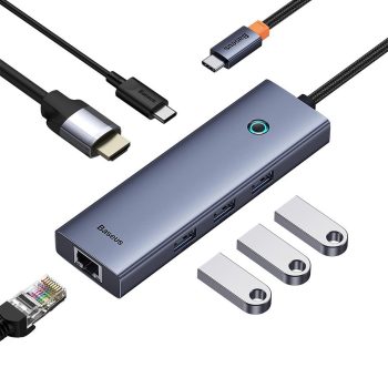   Baseus 6 az 1-ben Hub USB-C HDMI4K@60Hz+4xUSB 3.0+PD szürke (B00052807813-01)