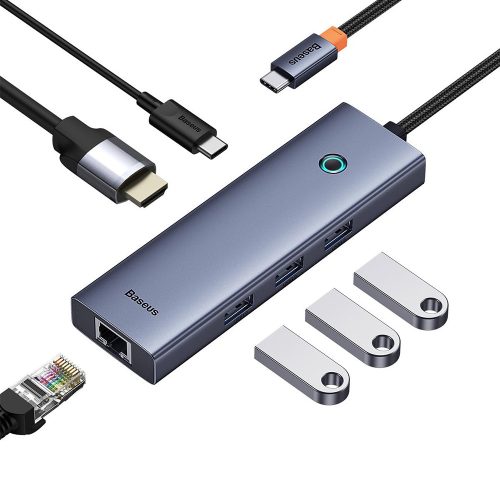 Baseus 6 az 1-ben Hub USB-C HDMI4K@60Hz+4xUSB 3.0+PD szürke (B00052807813-01)