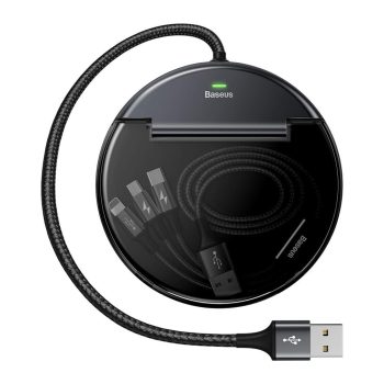   Baseus 5az1-ben 2x USB-A - USB-C - MicroUSB- Lightning kábel fekete (CAHUB-FX01)