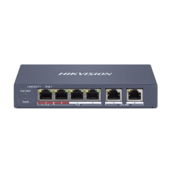   Hikvision 10/100 4x PoE + 2x gigabit combo menedzselhető switch (DS-3E1106HP-EI)