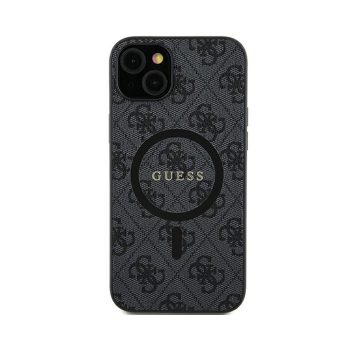   Eredeti GUESS keménytok 4G Collection bőr fém logó MagSafe GUHMS24LG4GFRK tok Samsung Galaxy S24 Ultra Fekete
