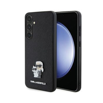   Eredeti KARL LAGERFELD tok kemény tok Saffiano Karl & Choupette Metal Pin KLHCS24SPSAKCMPK Samsung Galaxy S24 Fekete