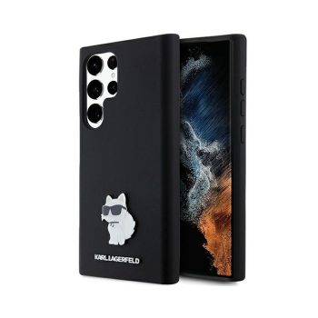   Eredeti KARL LAGERFELD tok kemény tok szilikon Choupette fém tű KLHCS24LSMHCNPK Samsung Galaxy S24 Ultra Fekete