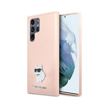   Eredeti KARL LAGERFELD tok kemény tok szilikon Choupette fém tű KLHCS24LSMHCNPP Samsung Galaxy S24 Ultra rózsaszín