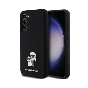   Eredeti KARL LAGERFELD tok kemény tok szilikon Karl&Choupette fém tű KLHCS24MSMHKCNPK Samsung Galaxy S24 Plus Fekete