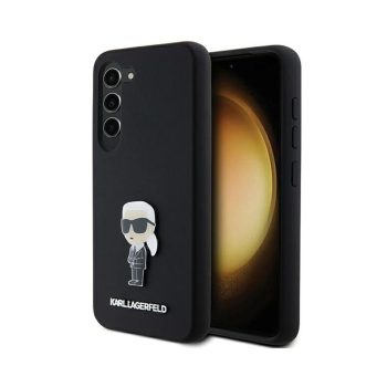   Eredeti KARL LAGERFELD tok kemény tok Szilikon Ikonik Metal Pin KLHCS24MSMHKNPK Samsung Galaxy S24 Plus Fekete