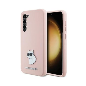   Eredeti KARL LAGERFELD tok kemény tok szilikon Choupette fém tű KLHCS24SSMHCNPP Samsung Galaxy S24 rózsaszín