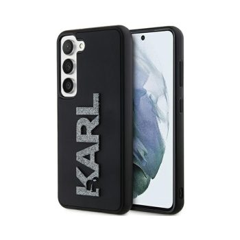   Eredeti KARL LAGERFELD tok kemény tok, 3D Gumi Glitter Logo KLHCS24S3DMBKCK Samsung Galaxy S24 Fekete