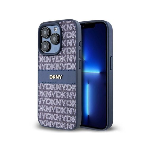 Eredeti DKNY keménytok Bőr Mono Stripe & Metal Logo tok DKHCP15LPRTHSLB Iphone 15 Pro kék