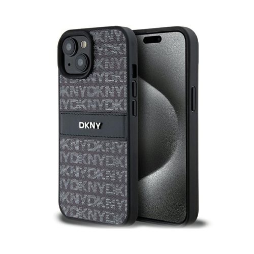 Eredeti DKNY keménytokos bőr Mono Stripe & Metal Logo Case DKHCP15MPRTHSLK Iphone 15 Plus/14 Plus Fekete