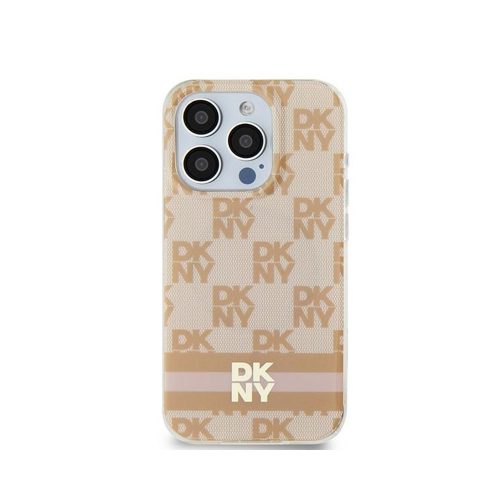 Eredeti DKNY keménytok IML Checkered Mono Pattern & Printed Stripes MagSafe DKHMP15SHCPTSP tok Iphone 15/14/13 rózsaszín