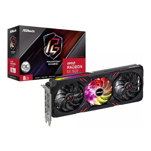 ASRock Radeon RX 7600 Phantom Gaming 8GB OC videokártya (RX7600 PG 8GO)