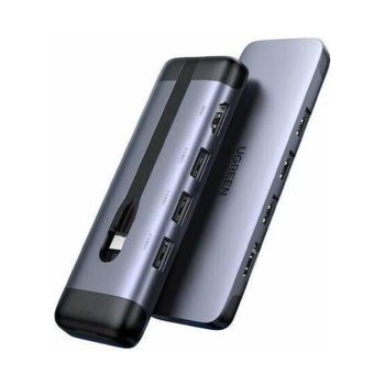   UGREEN CM287 5 az 1-ben adapter USB-C, HDMI elosztó, 2x USB 3.0, USB-C, PD 3.0, RJ45, szürke (70508 )
